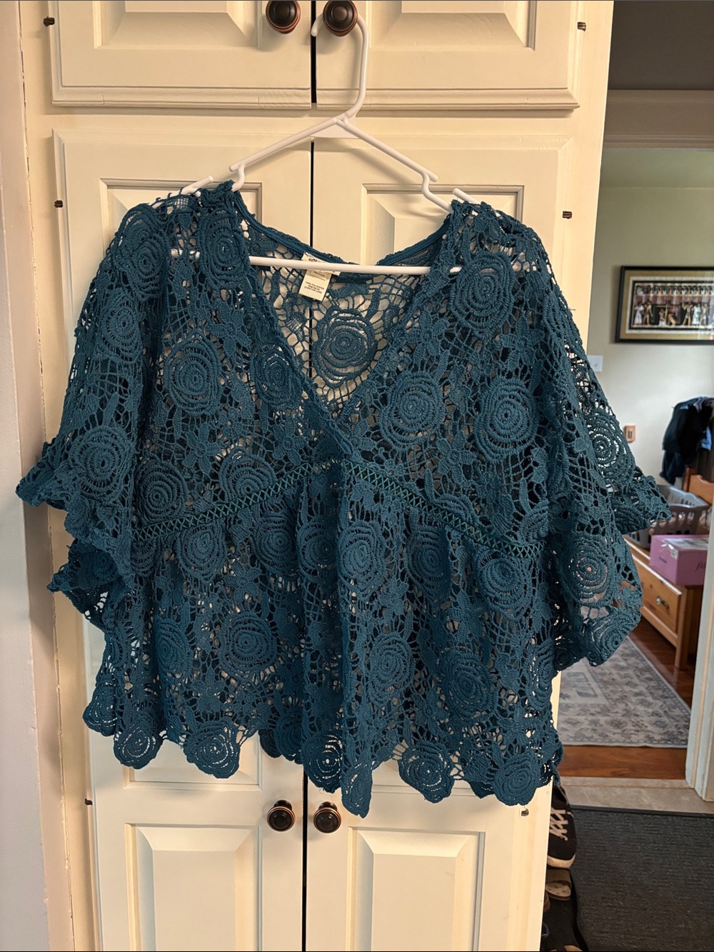Ultra Pink Teal Crochet Lace Top